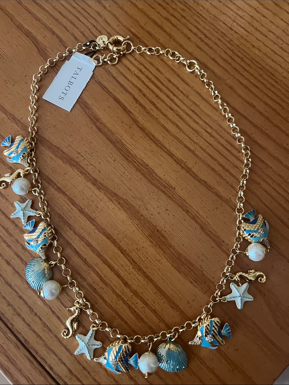 Talbots Gold-Tone Blue & White Coastal Charm Necklace